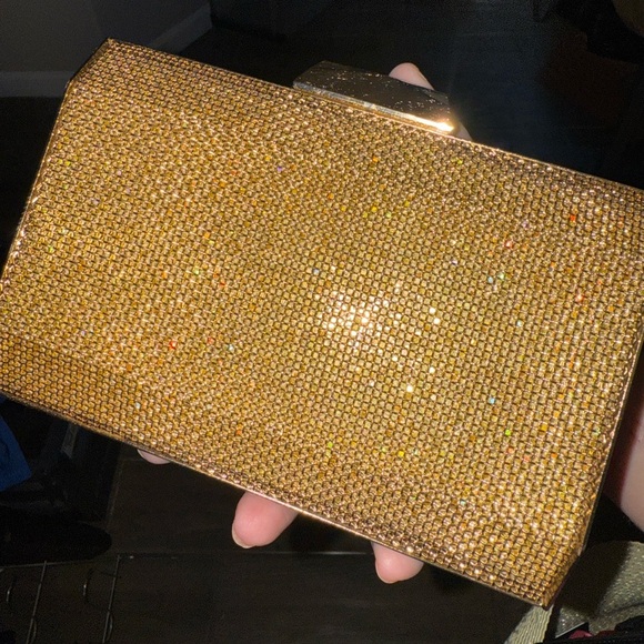 exquisite Hardcase Square Gold Rhineston Covered La Regale clutch - Picture 5 of 15
